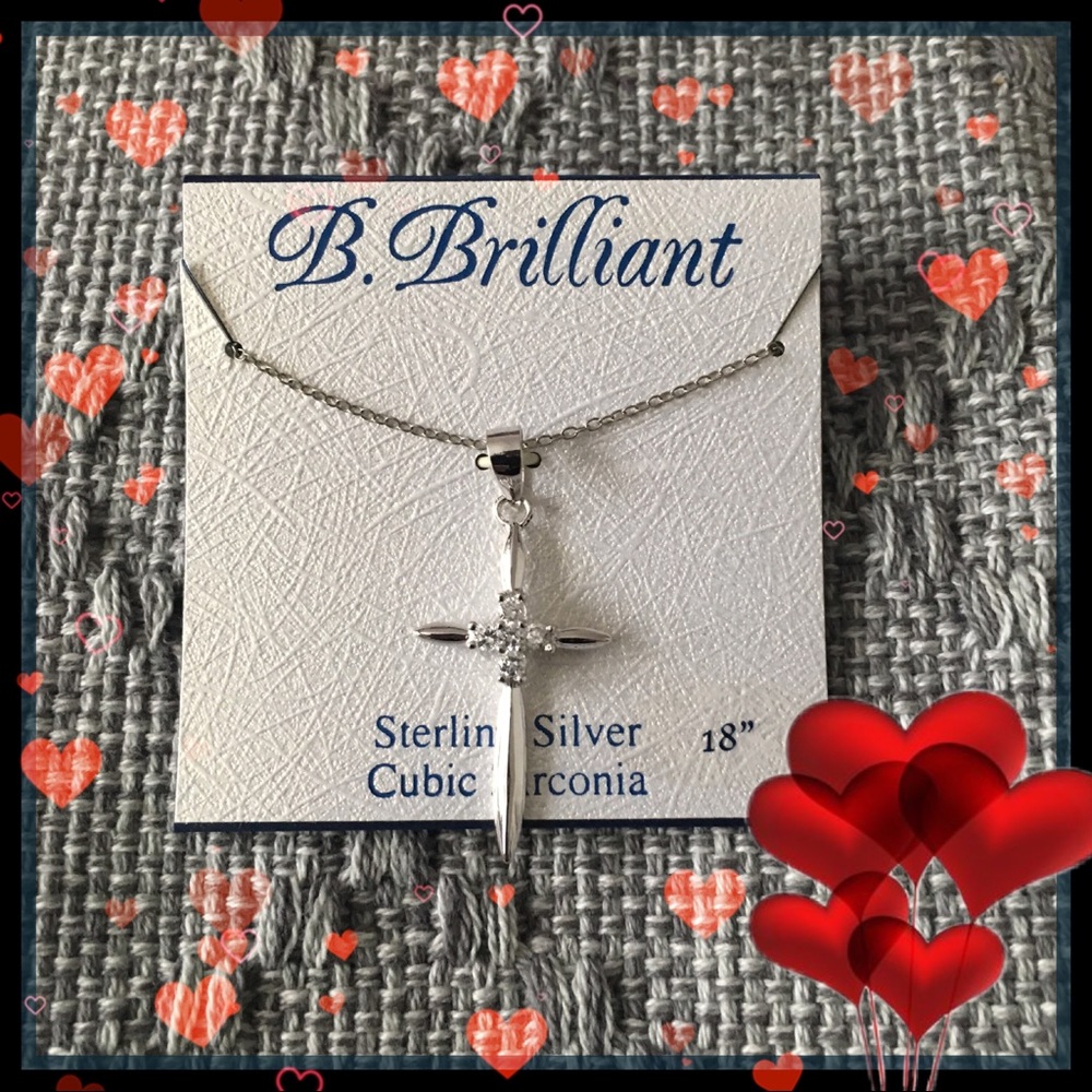B.Brilliant Sterling Silver Cross & 18” Necklace